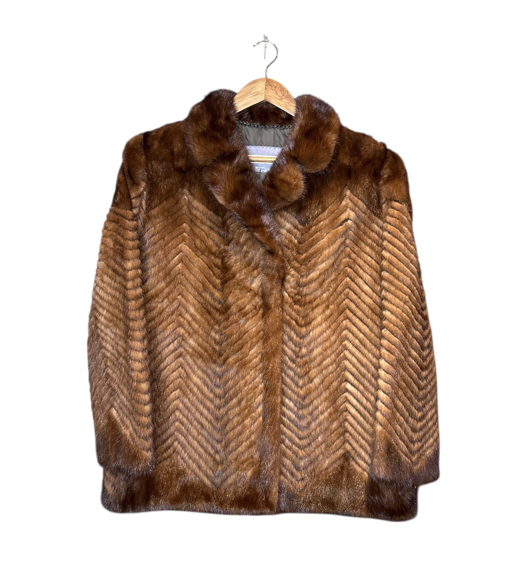 Fur Flash Vintage Chevron Brown Fur Coat