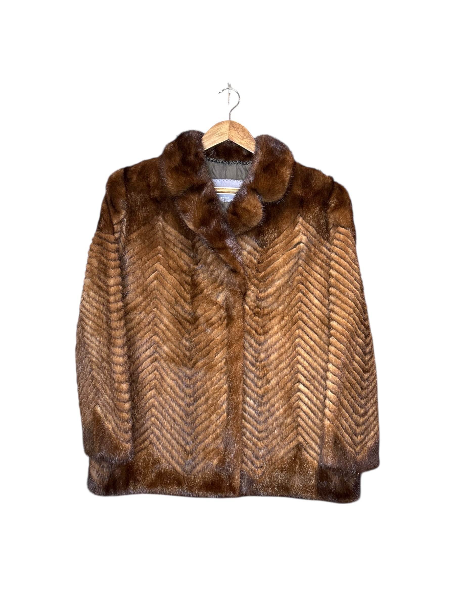 Fur Flash Vintage Chevron Brown Fur Coat