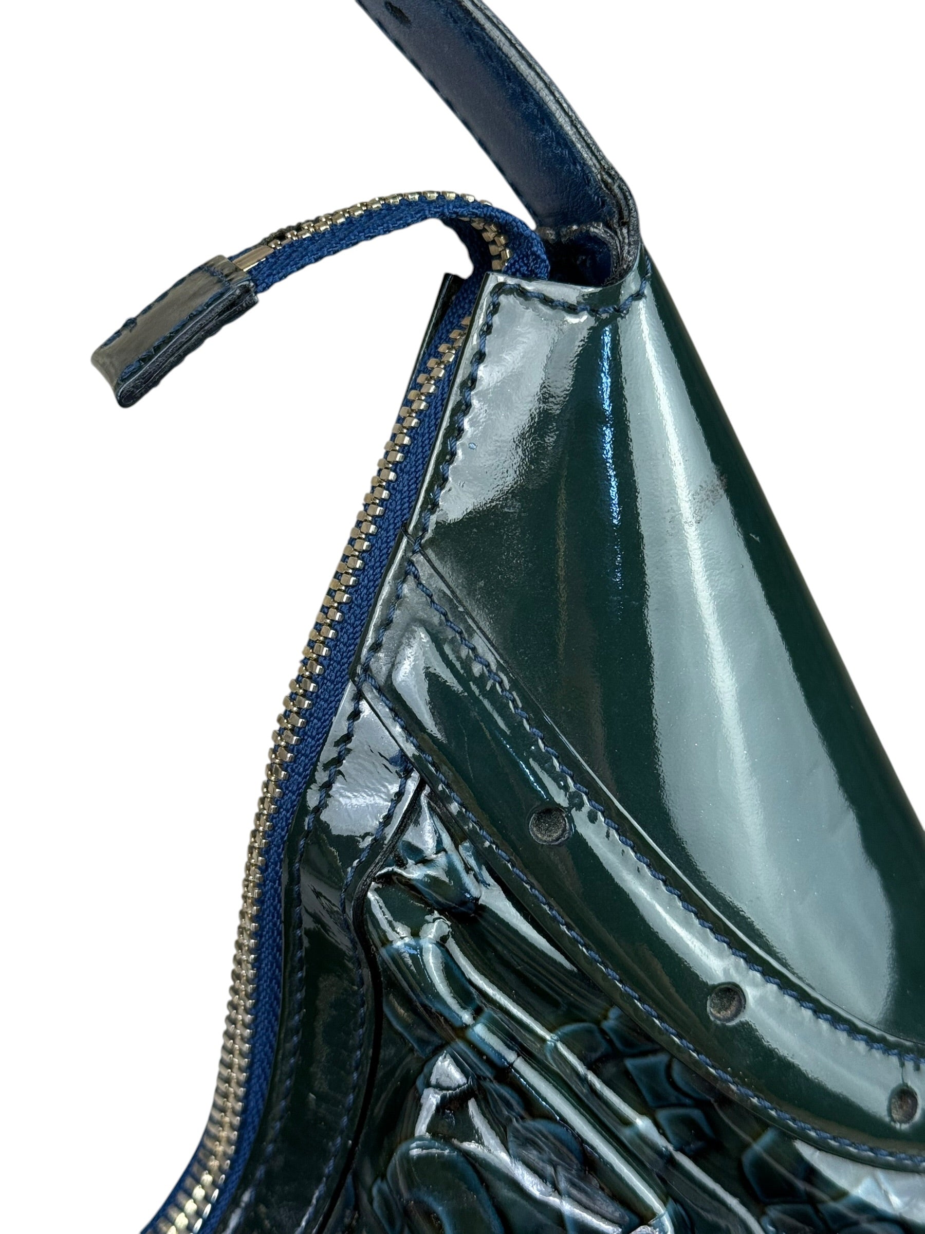Gucci Vintage Blue/Green Patent Leather Horsebit Glam Hobo Bag