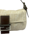 Fendi Cream/Brown Leather Trim Zucca Baguette