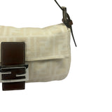 Fendi Cream/Brown Leather Trim Zucca Baguette
