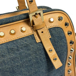 Fendi Blue/Brown Denim/Leather Trim Studded Shoulder Bag
