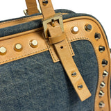 Fendi Blue/Brown Denim/Leather Trim Studded Shoulder Bag