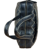 Chanel Vintage Black Leather Wild Stitch Bowler Shoulder Bag 2001