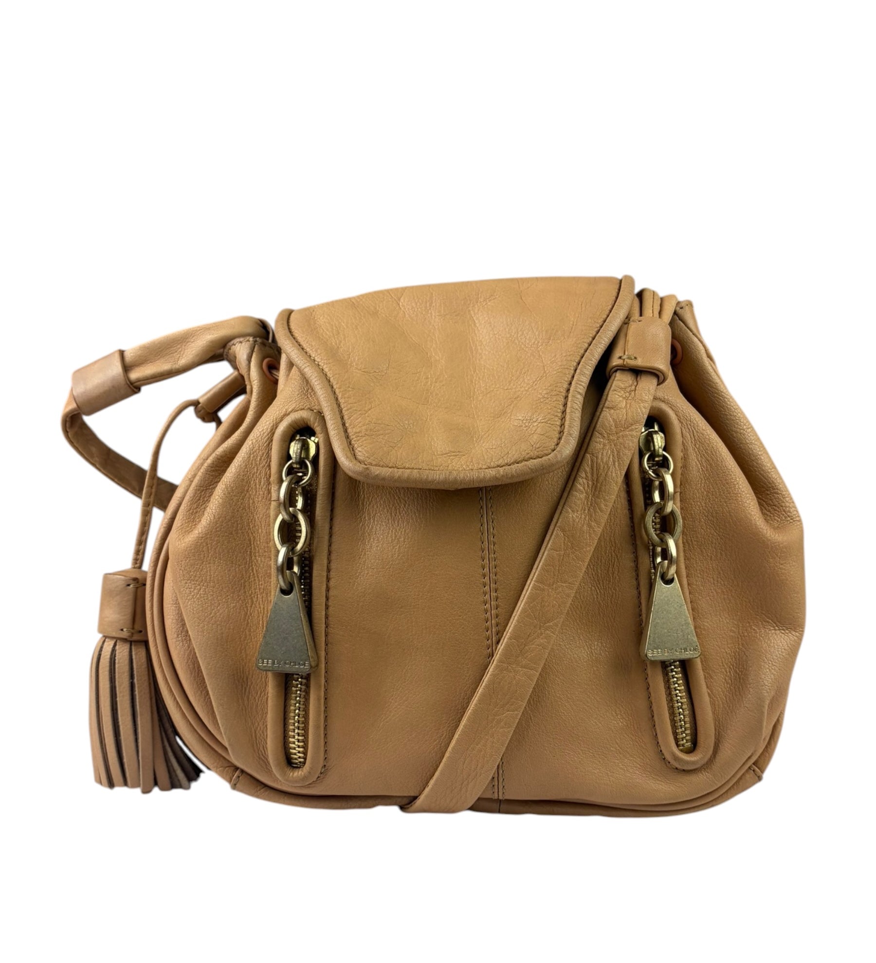 Chloe Orange Beige Calfskin See By Chloe Cherry Drawstring Saddle Crossbody Bag