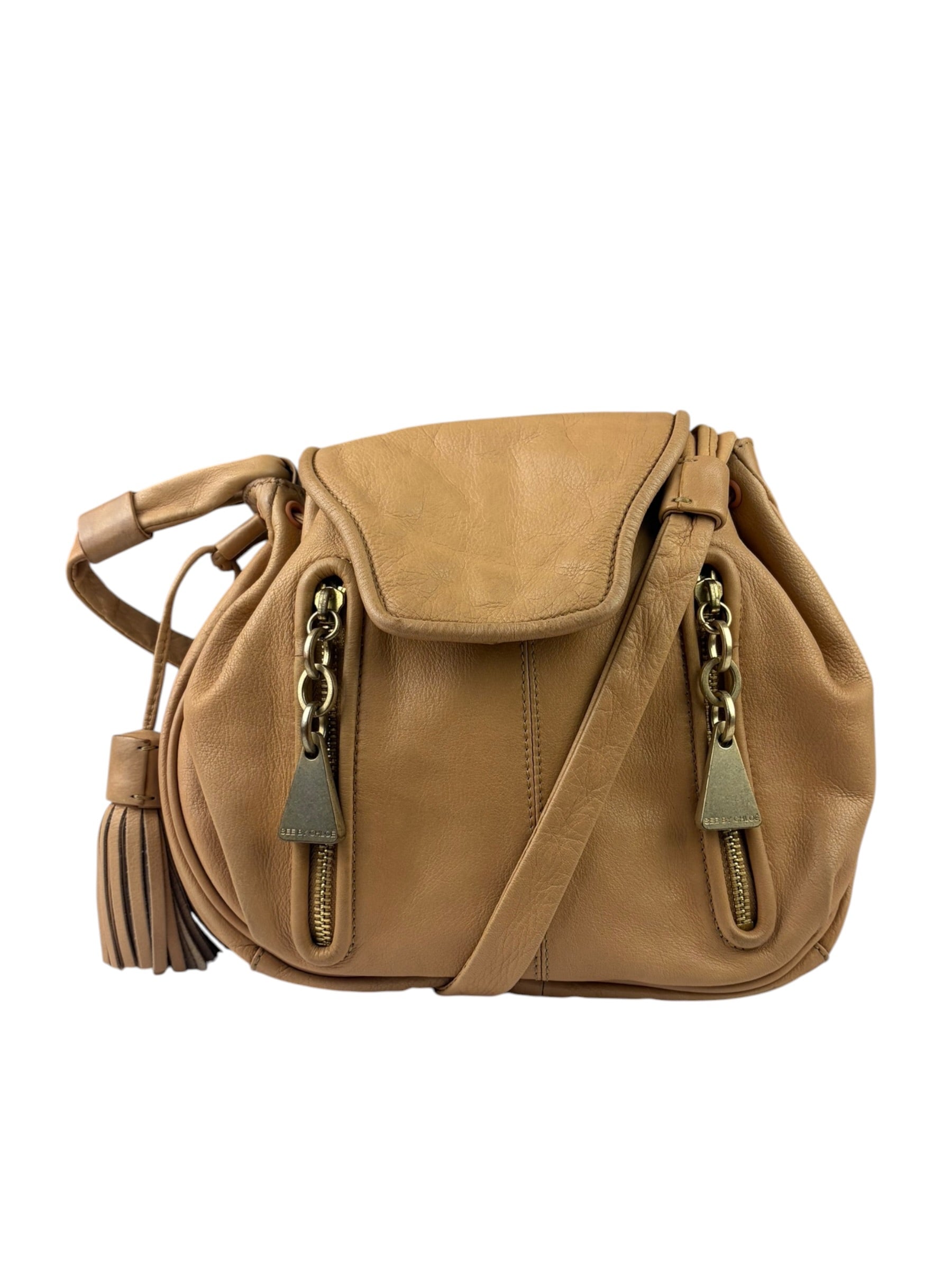 Chloe Orange Beige Calfskin See By Chloe Cherry Drawstring Saddle Crossbody Bag
