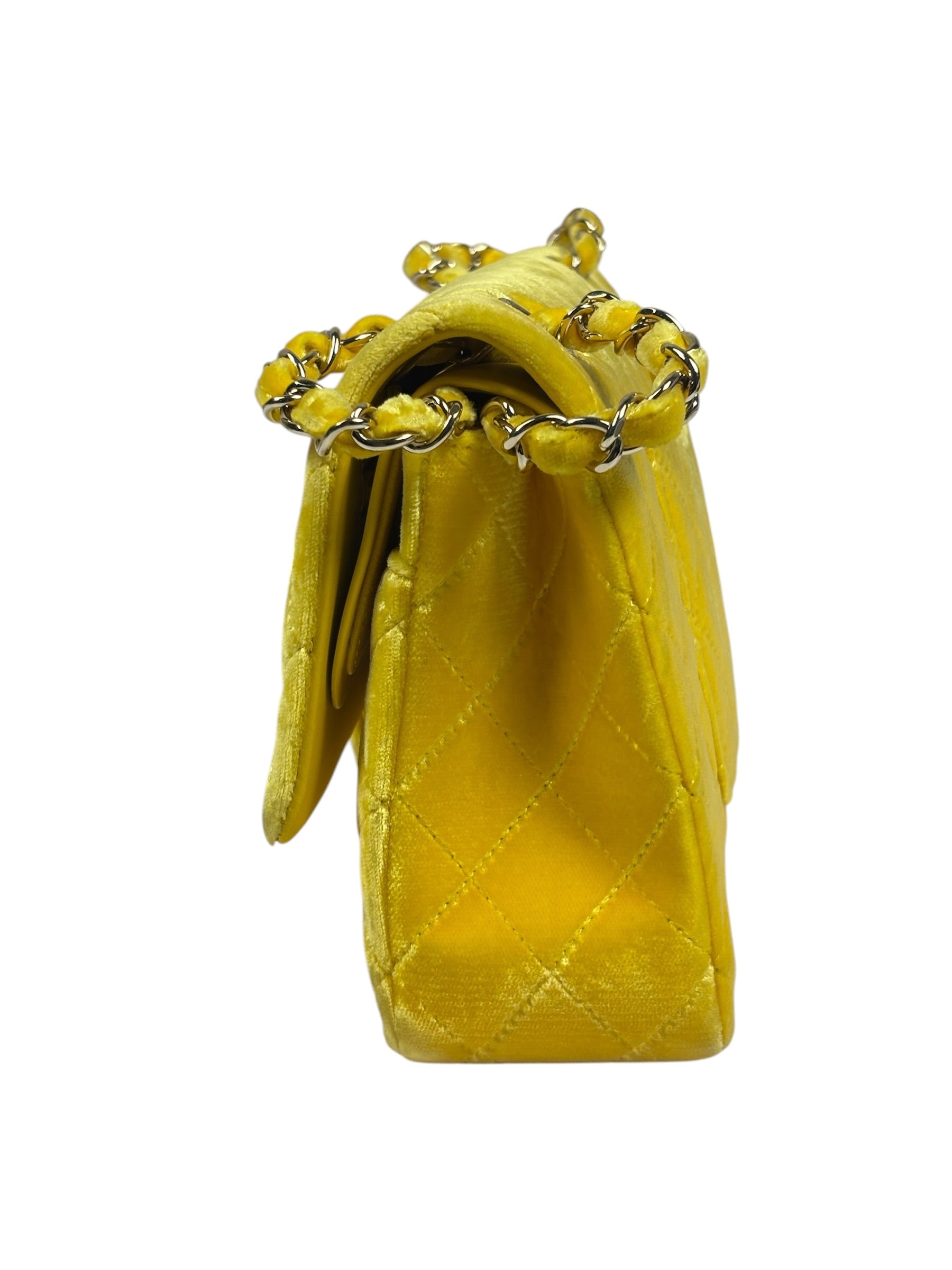 Chanel Yellow Quilted Velvet/Leather Double Flap Bag 2015