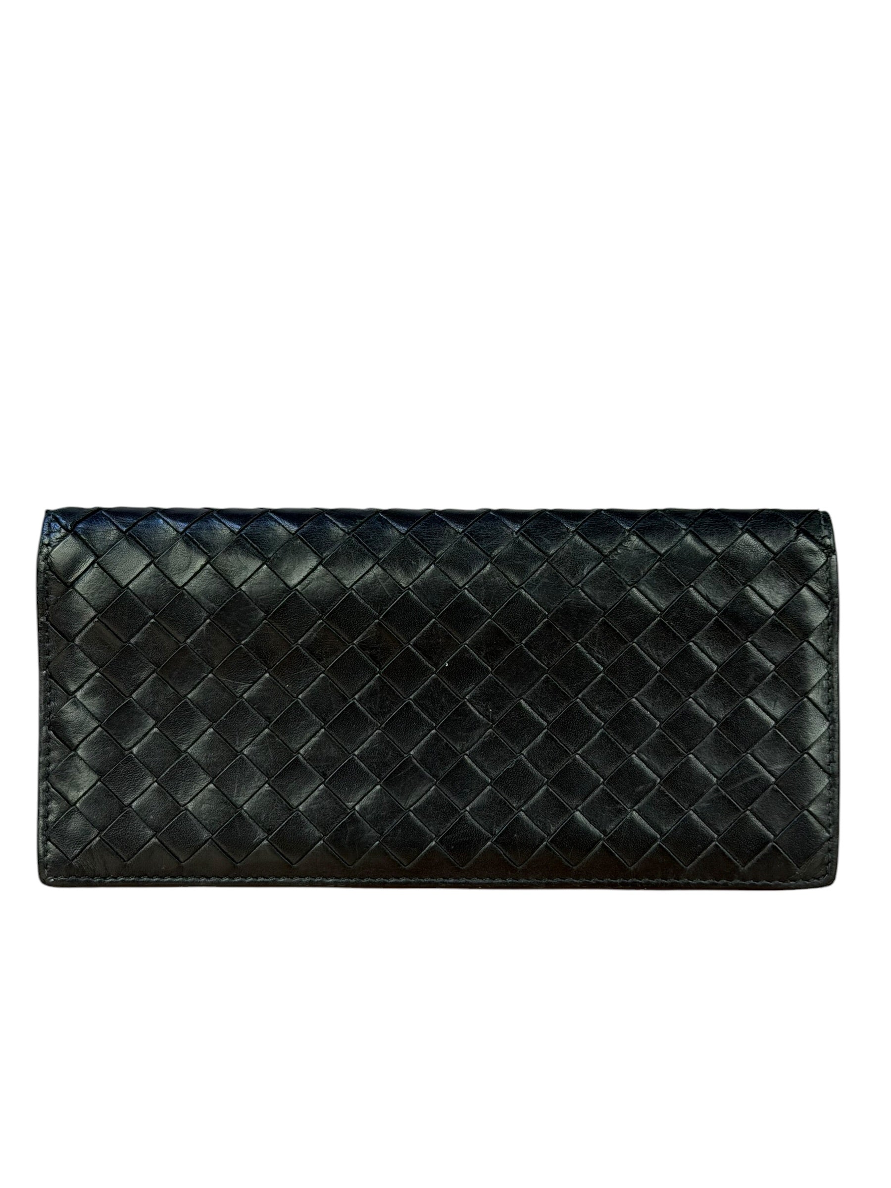 Bottega Veneta Black Intercciato Long Wallet