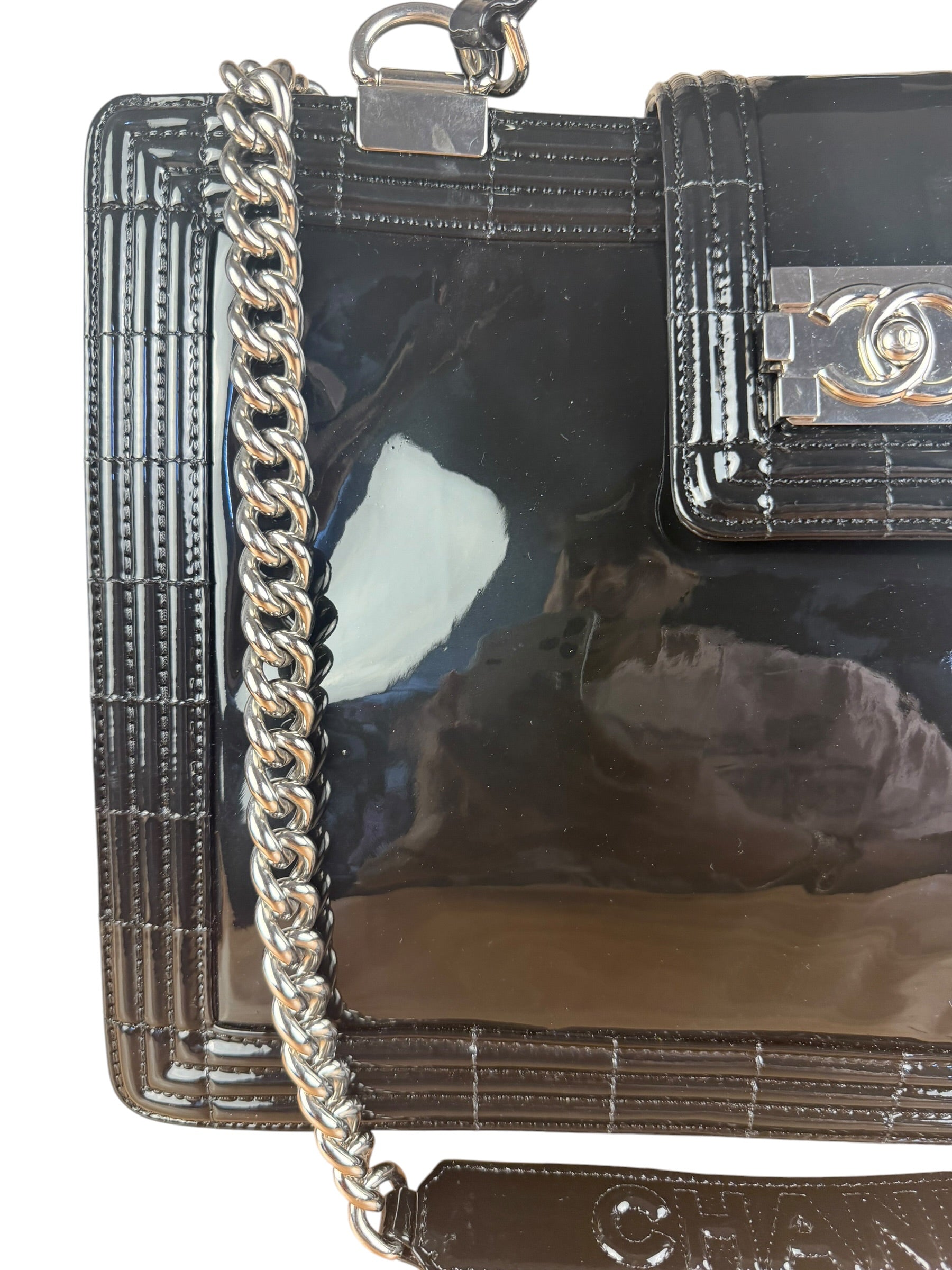 Chanel Black Patent Leather Boy Tote Two-Way Bag 2012