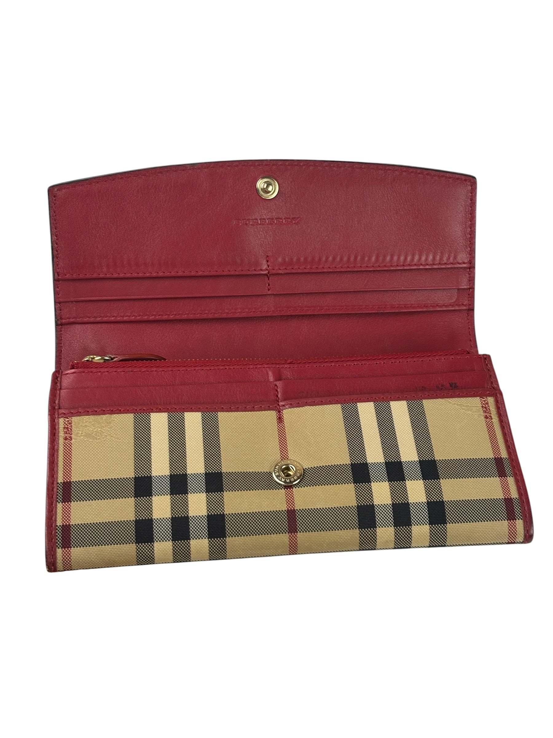 Burberry Red Leather House Check Continental Long Wallet