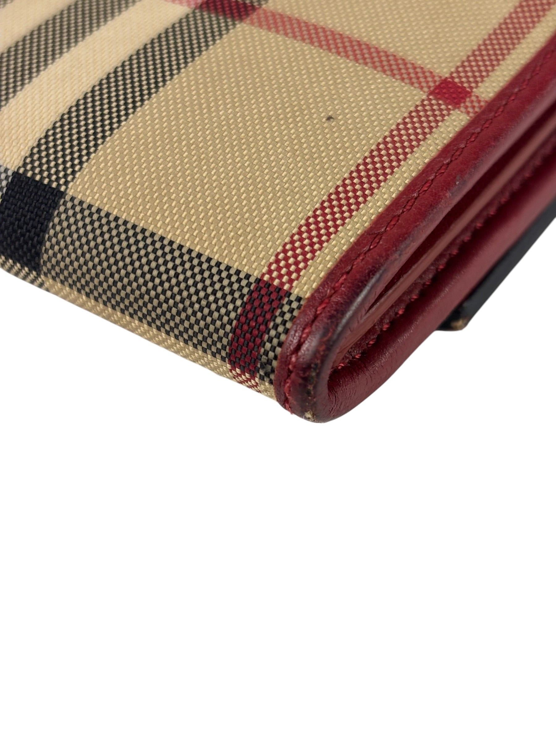 Burberry Red Leather House Check Continental Long Wallet
