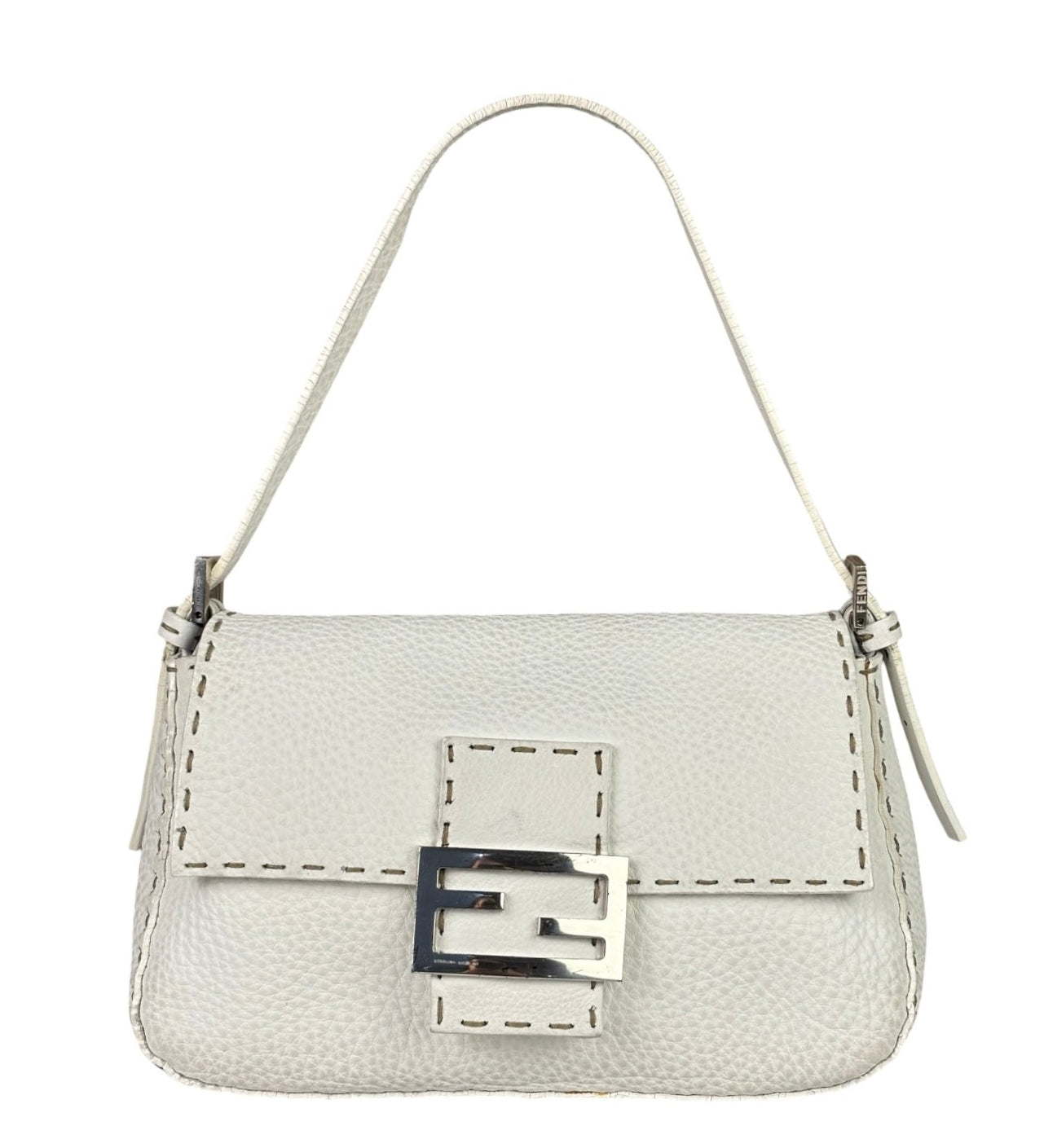 Fendi White Leather Selleria Baguette