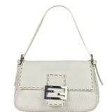 Fendi White Leather Selleria Baguette
