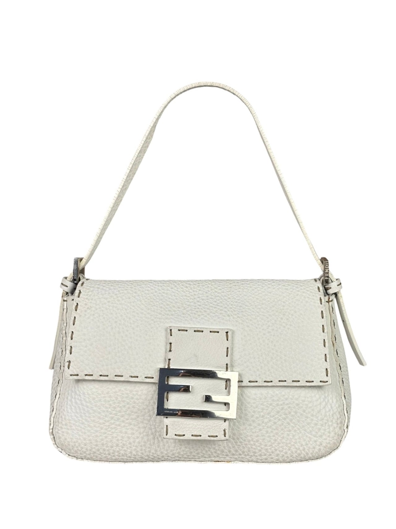 Fendi White Leather Selleria Baguette