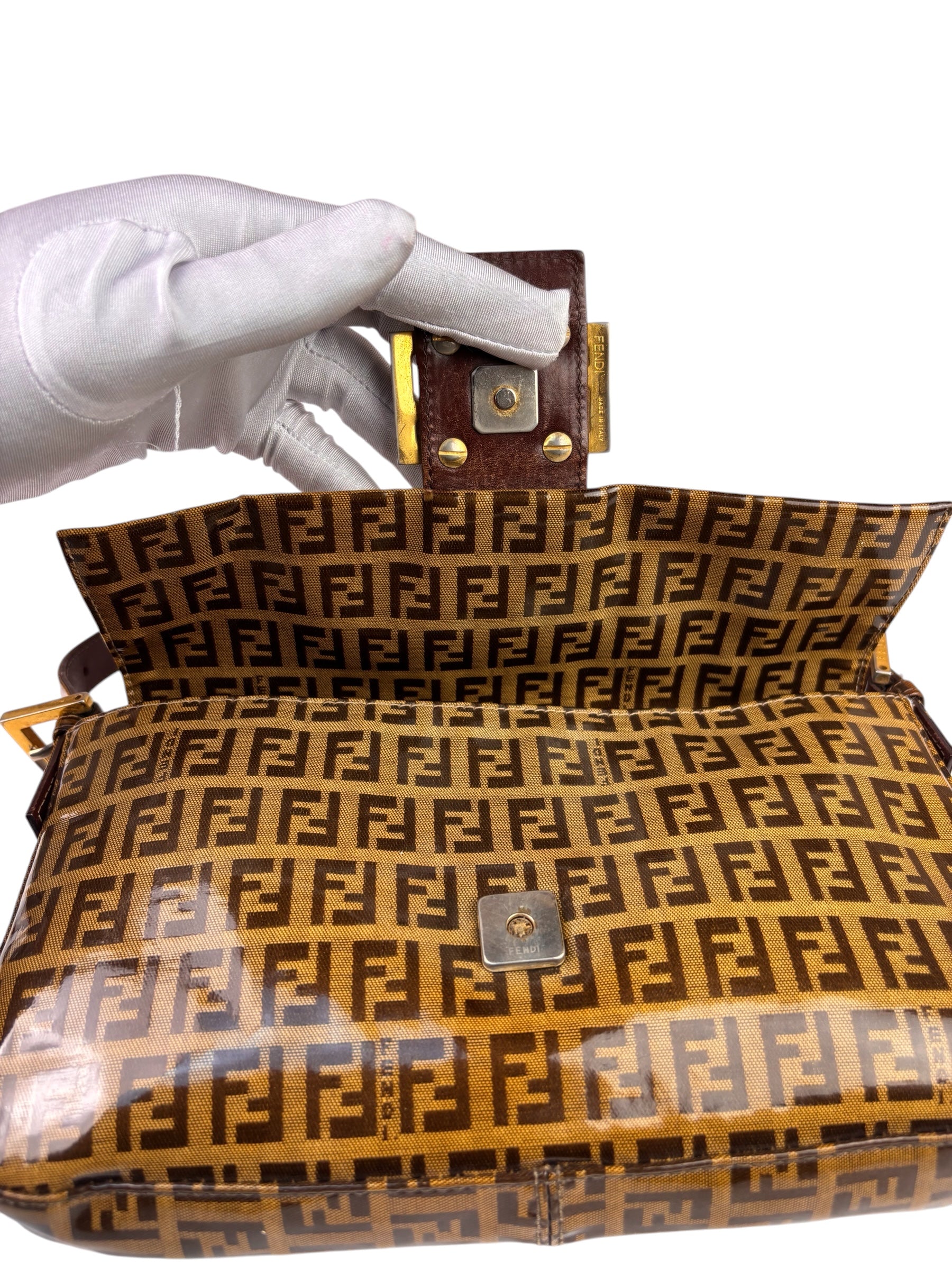 Fendi Brown PVC/Leather Trim Zucca Baguette