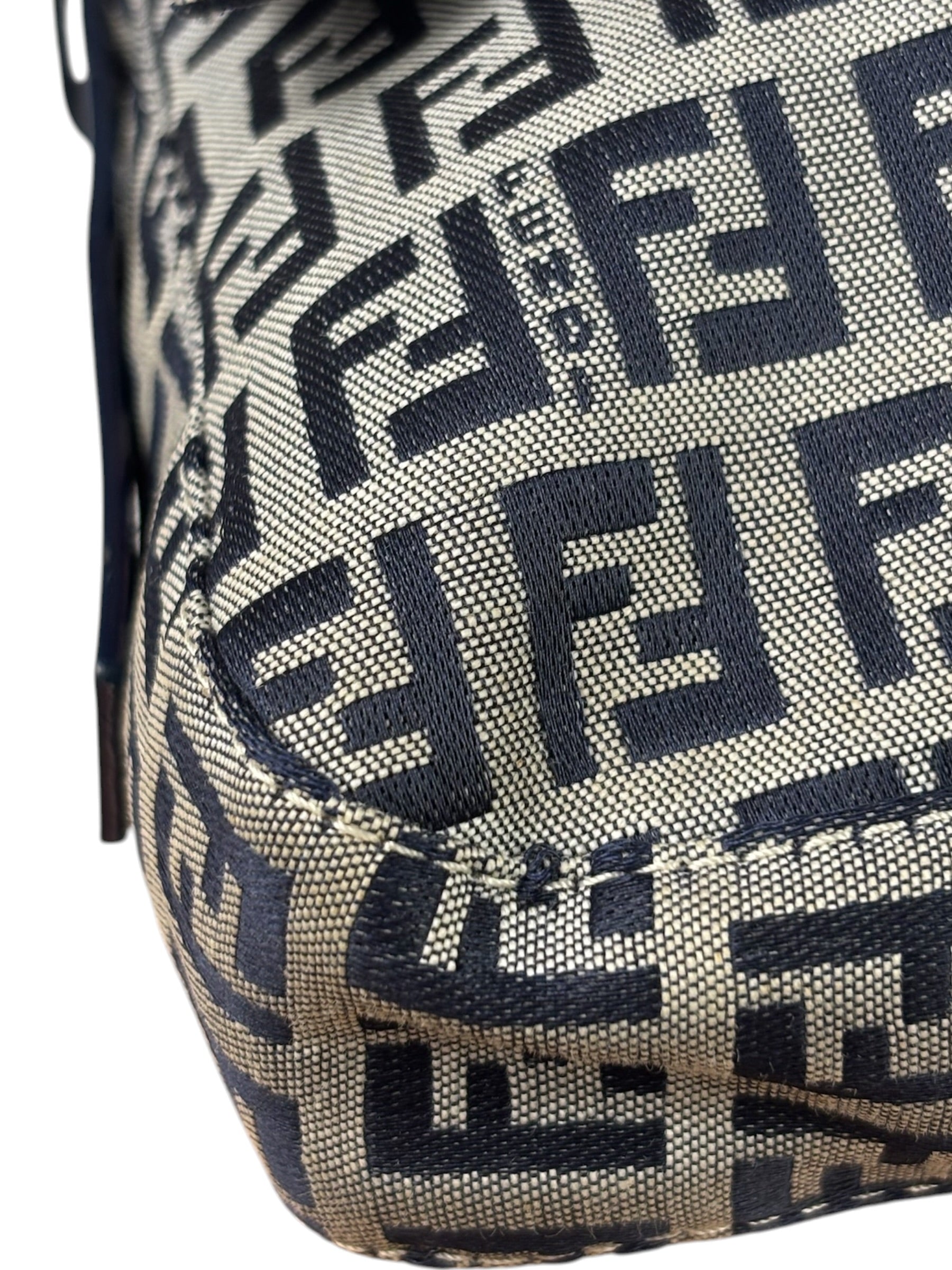 Fendi Navy Leather Trim Baguette