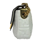 Fendi White Leather FF Flap Baguette