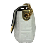 Fendi White Leather FF Flap Baguette