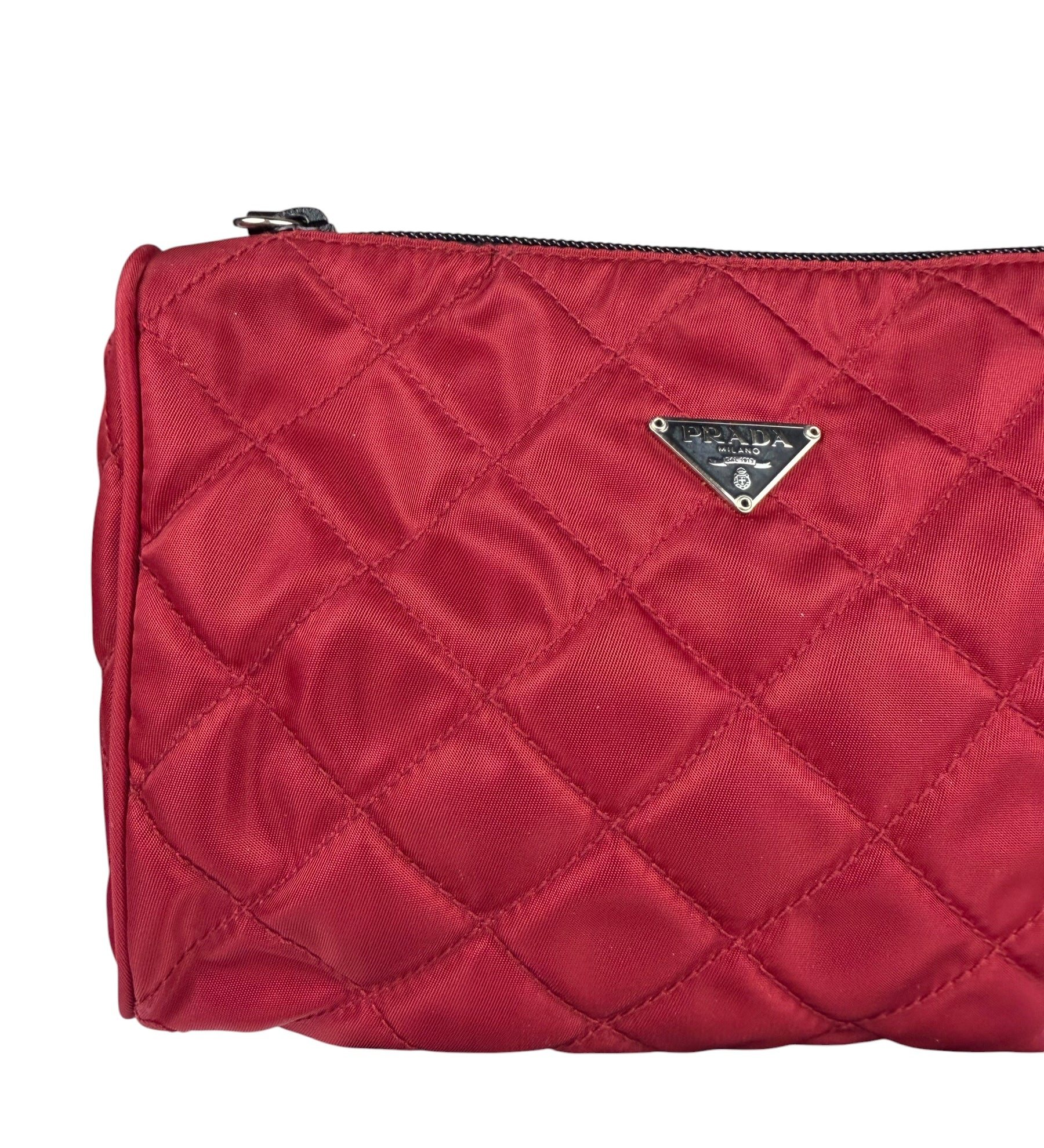 Prada Vintage Red Quilted Nylon Pouch MV599