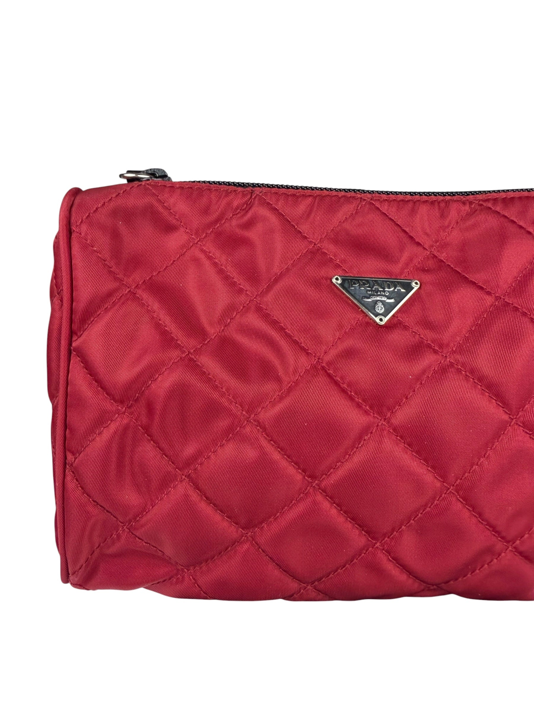 Prada Vintage Red Quilted Nylon Pouch MV599