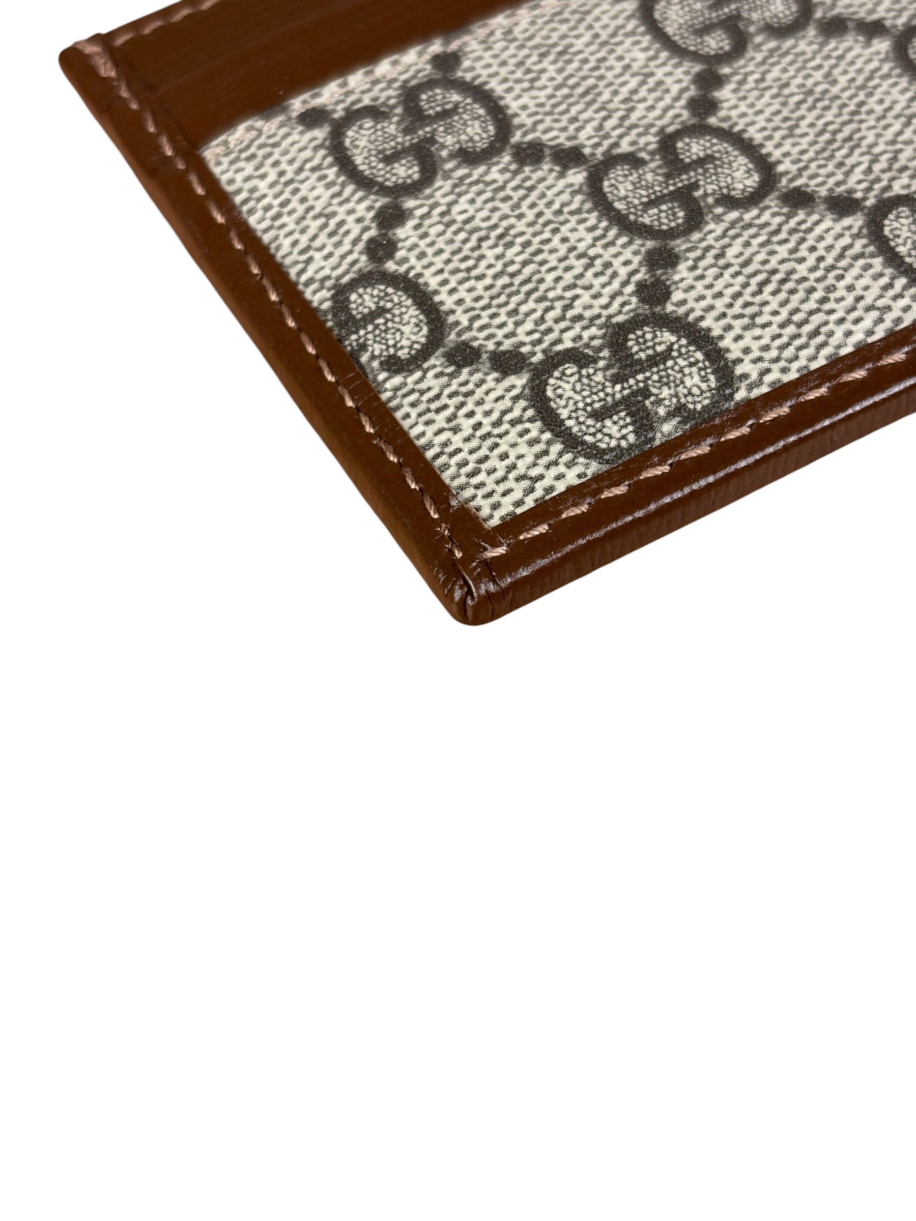 Gucci Brown Leather Trim GG Supreme Card Holder