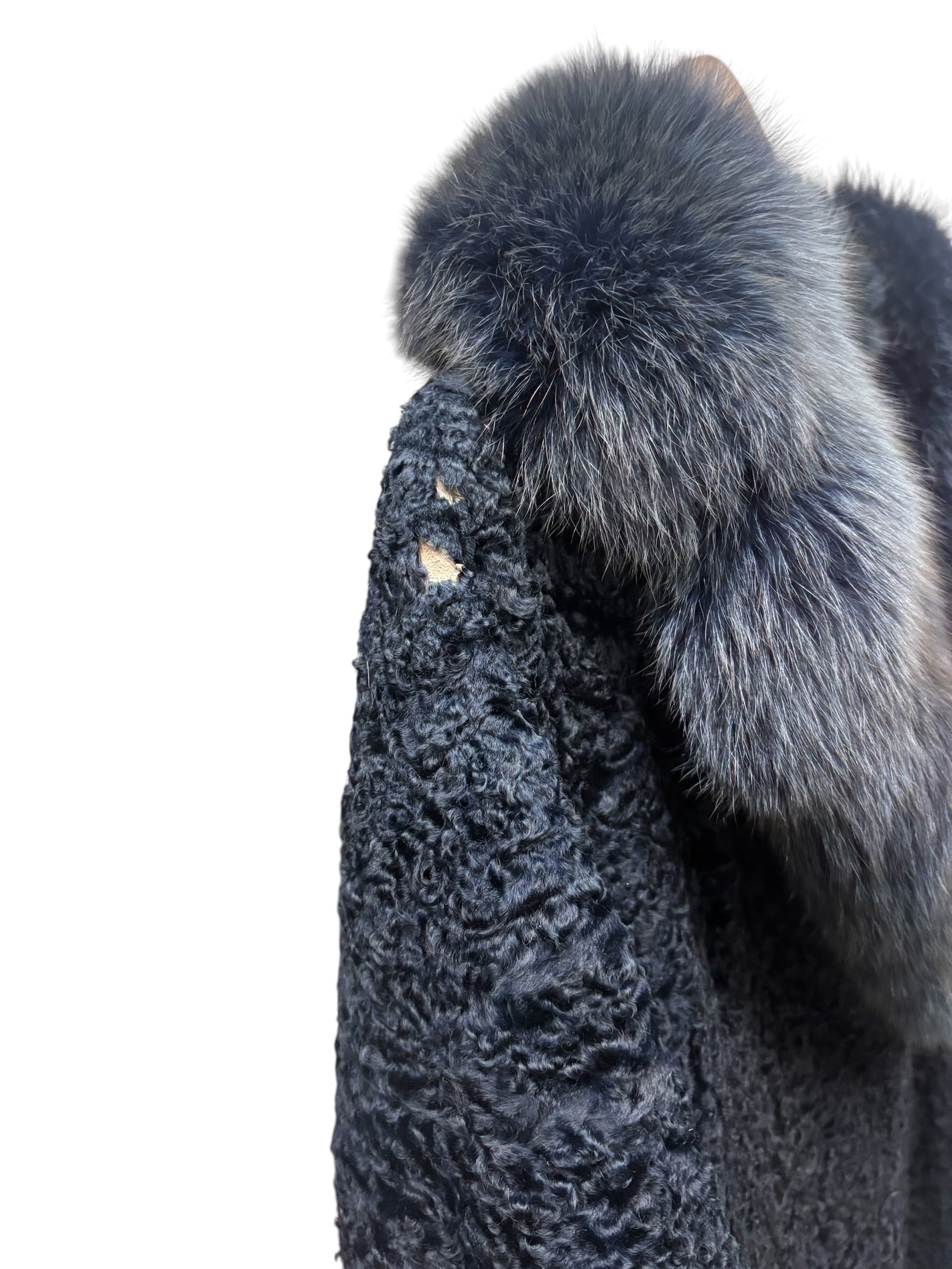 Vintage Navy Blue Persian Lamb Fur Long Coat
