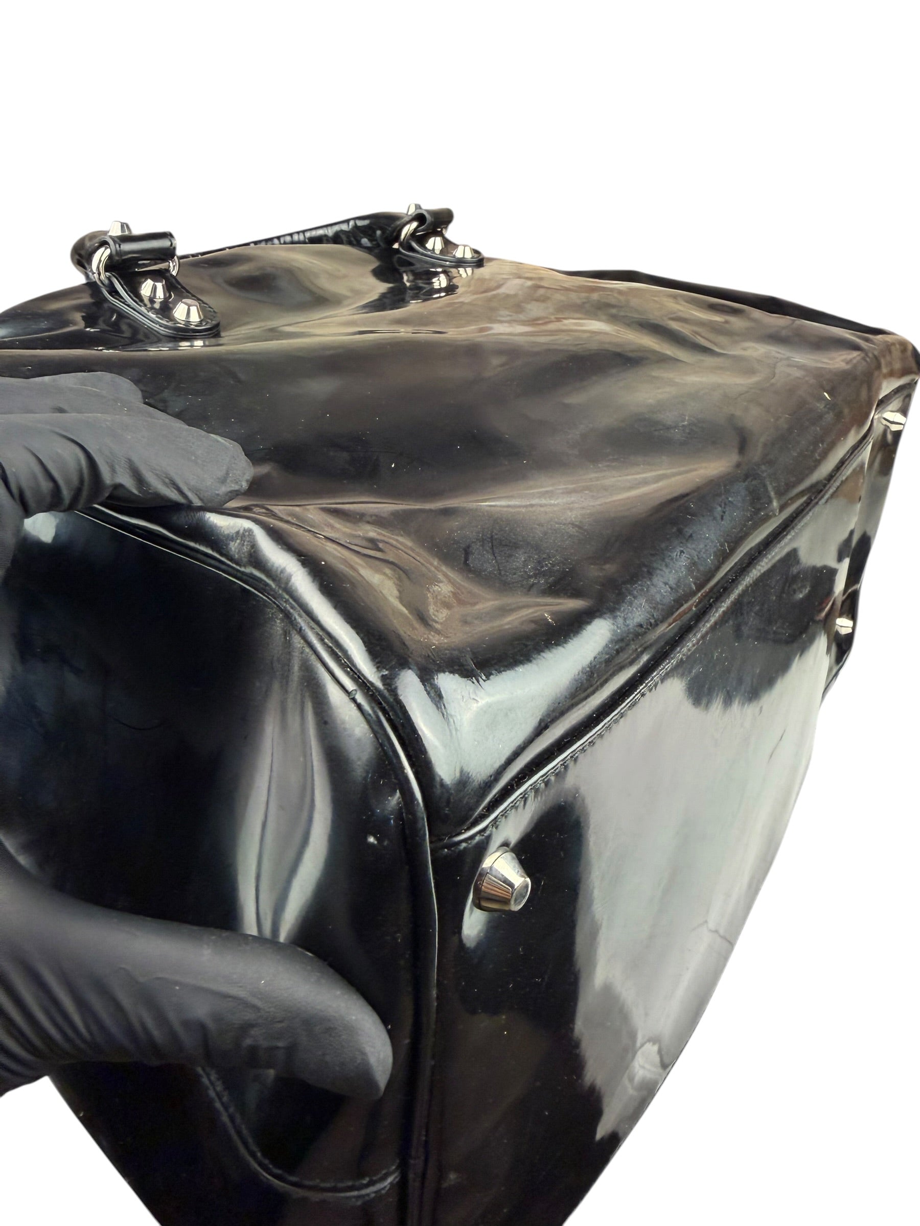 Balenciaga Black Patent Leather Weekender Handbag