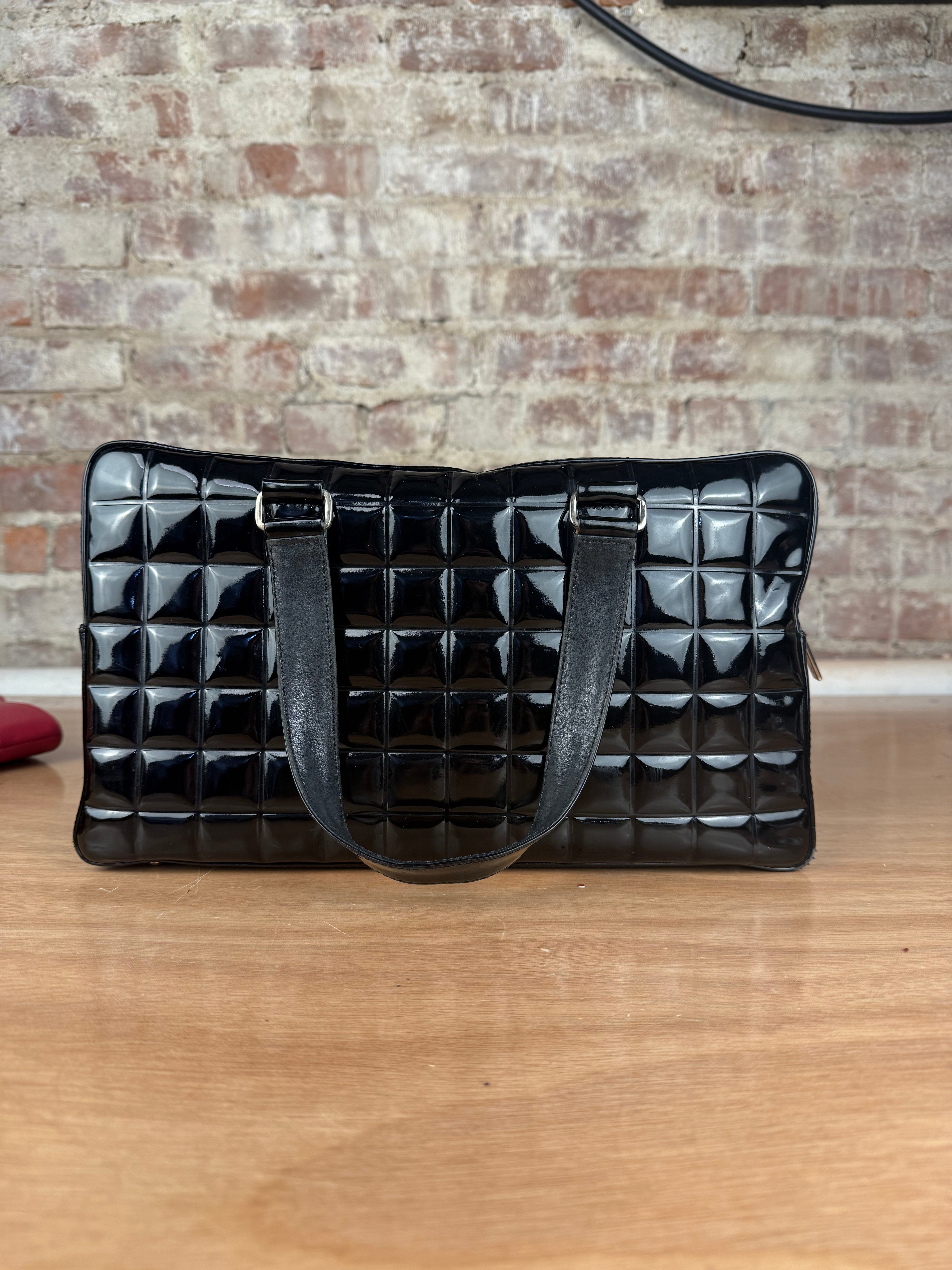 Chanel Black Patent Chocolate Bar Bowler Bag 2002