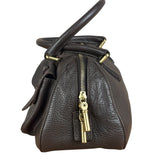 Burberry Vintage Brown Pebbled Leather Double Pocket Satchel Handbag