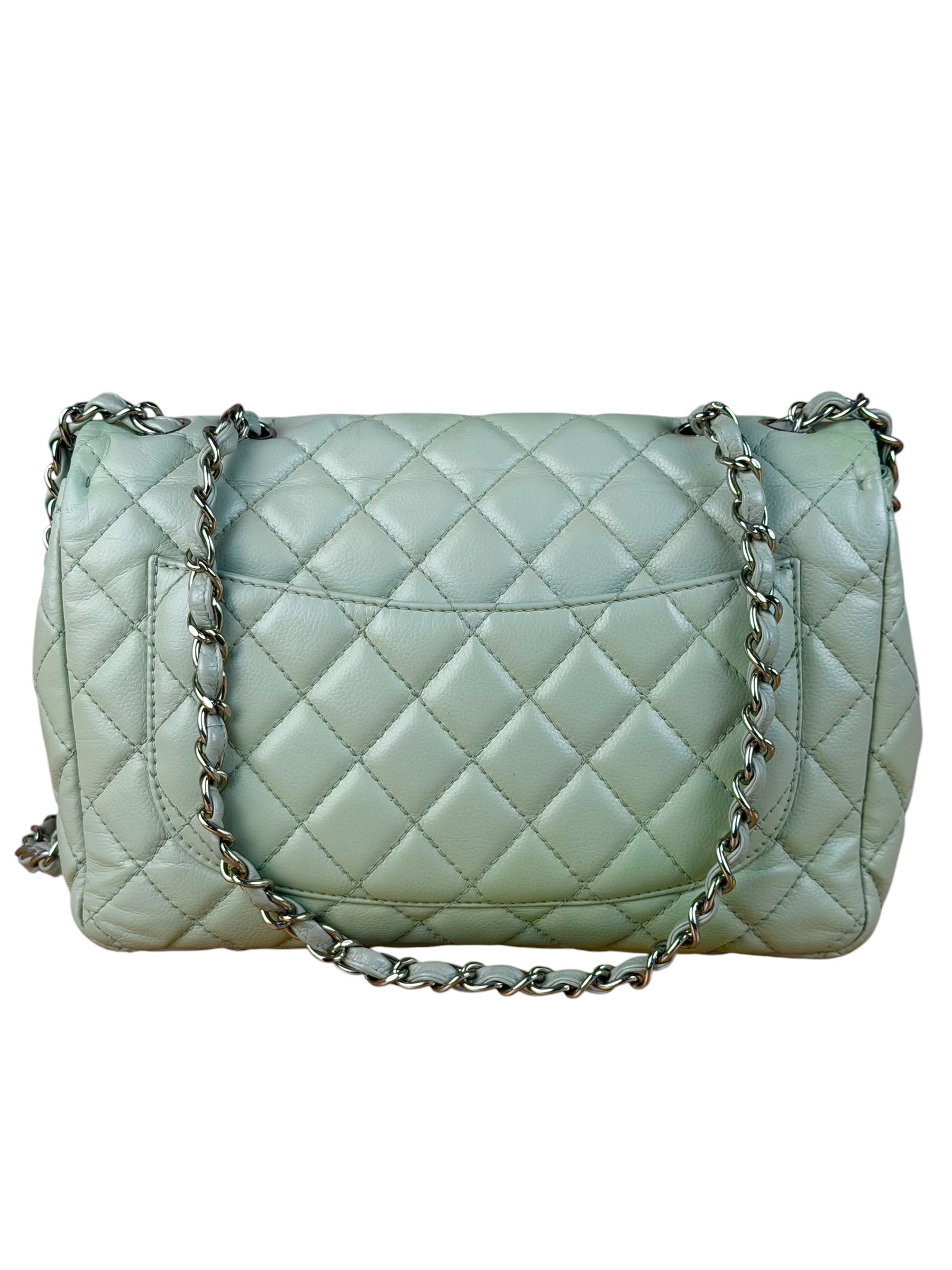 Chanel Light Sage Green Medium Classic Flap Shoulder Bag 2008