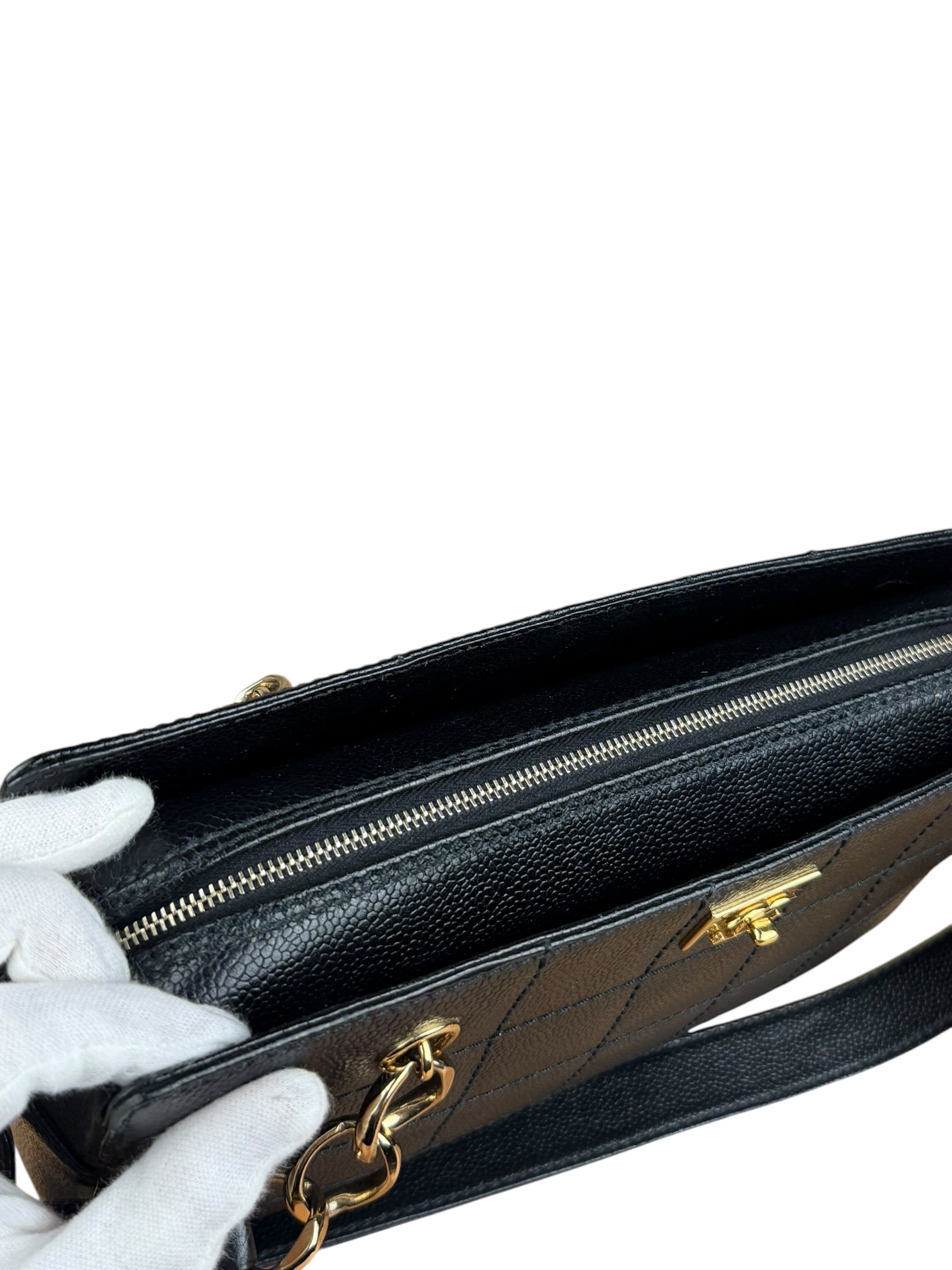 Chanel Black Choco Bar Stitch Caviar Chain Tote 2002