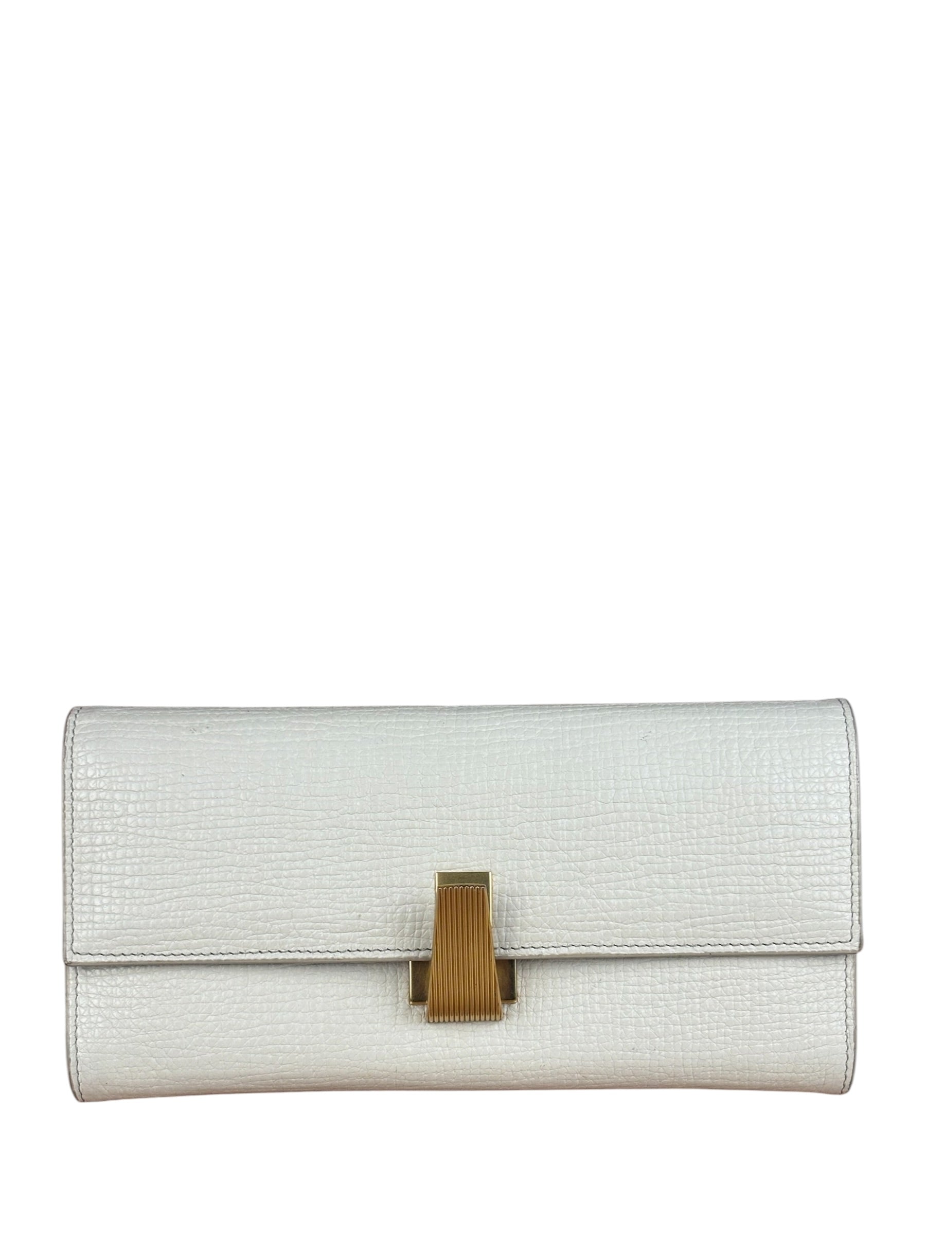 Bottega Veneta White Leather Palmellato Angle Long Wallet