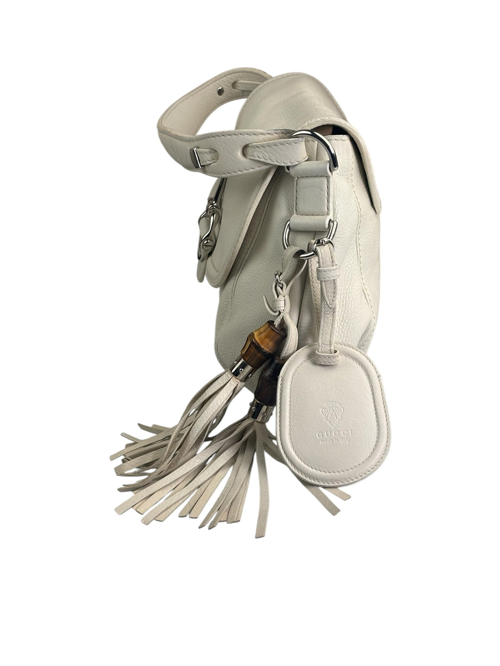 Gucci White Leather Techno Horsebit Shoulder Bag