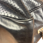 Prada Vintage Black Leather Vitello Drive Perforated Bowling Tote Bag