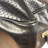 Prada Vintage Black Leather Vitello Drive Perforated Bowling Tote Bag