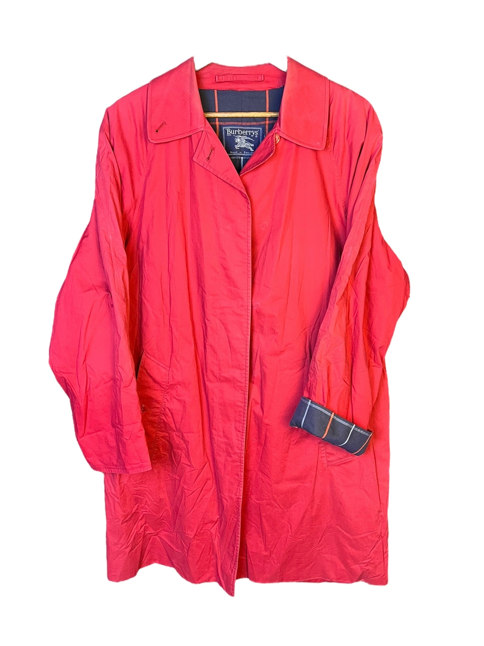 Burberry Vintage Red/Navy Check Mid Length Coat