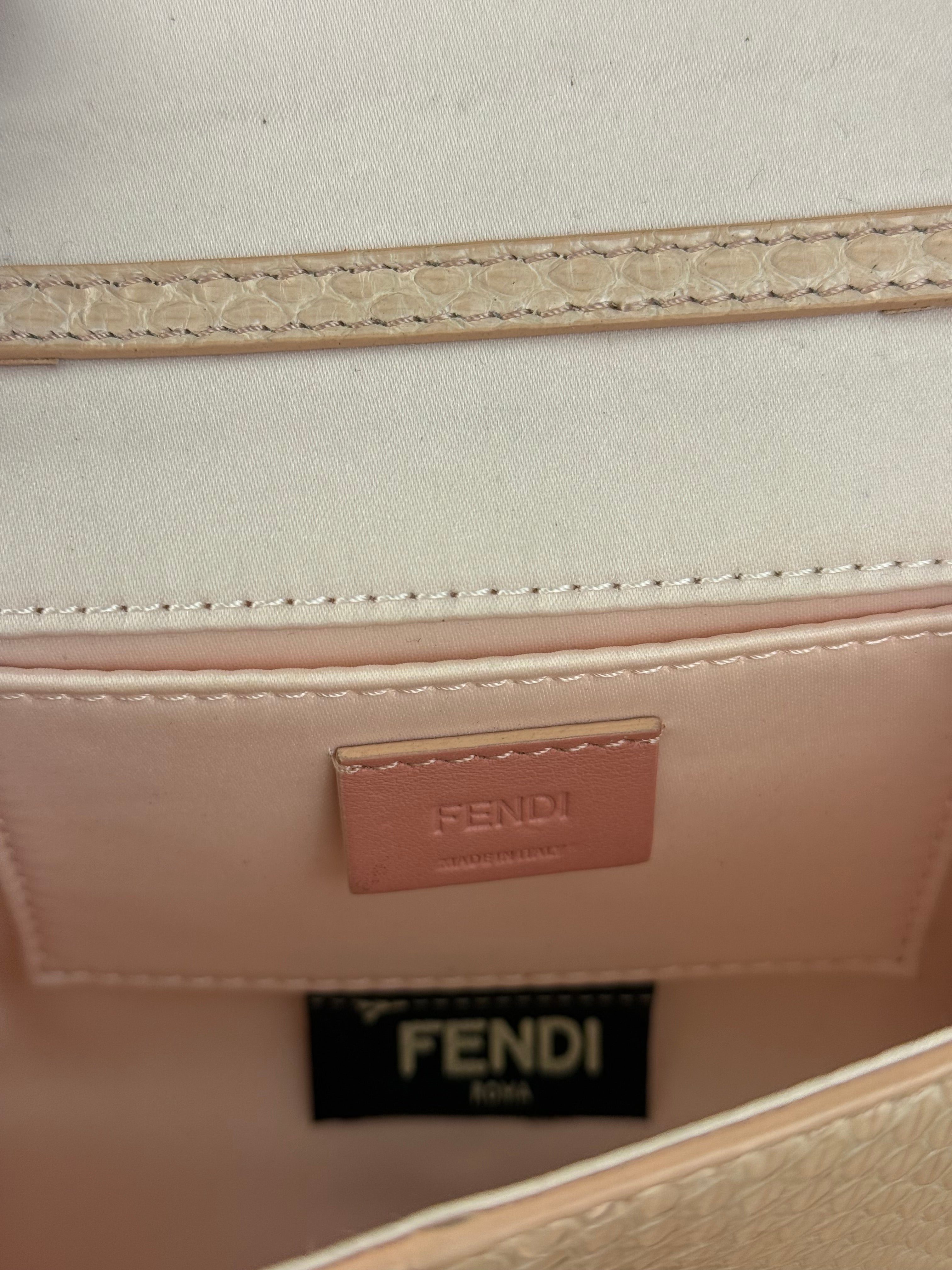 Fendi Pink Python Flower Studded Mini Chain Shoulder Bag