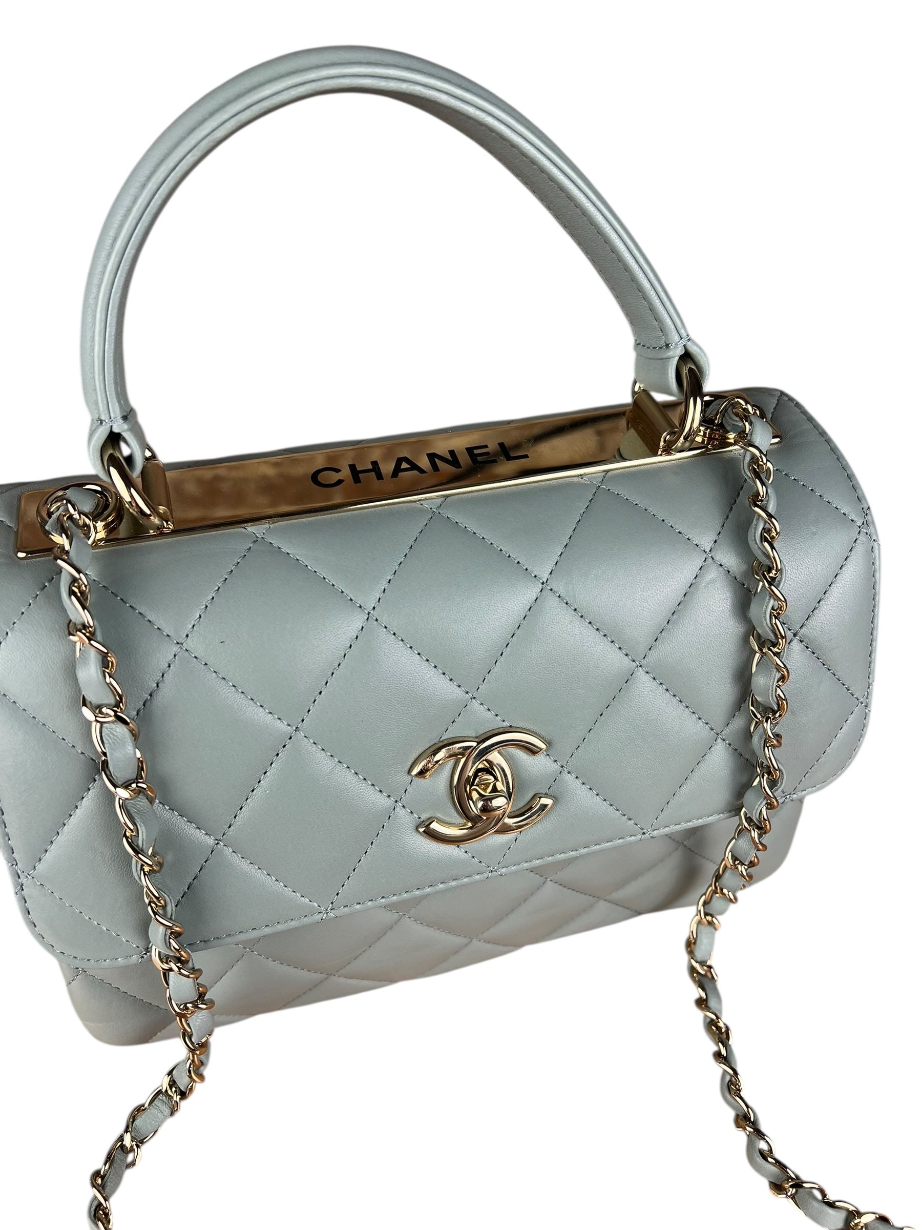 Chanel CC Trendy Blue Leather Flap Top Handle Bag