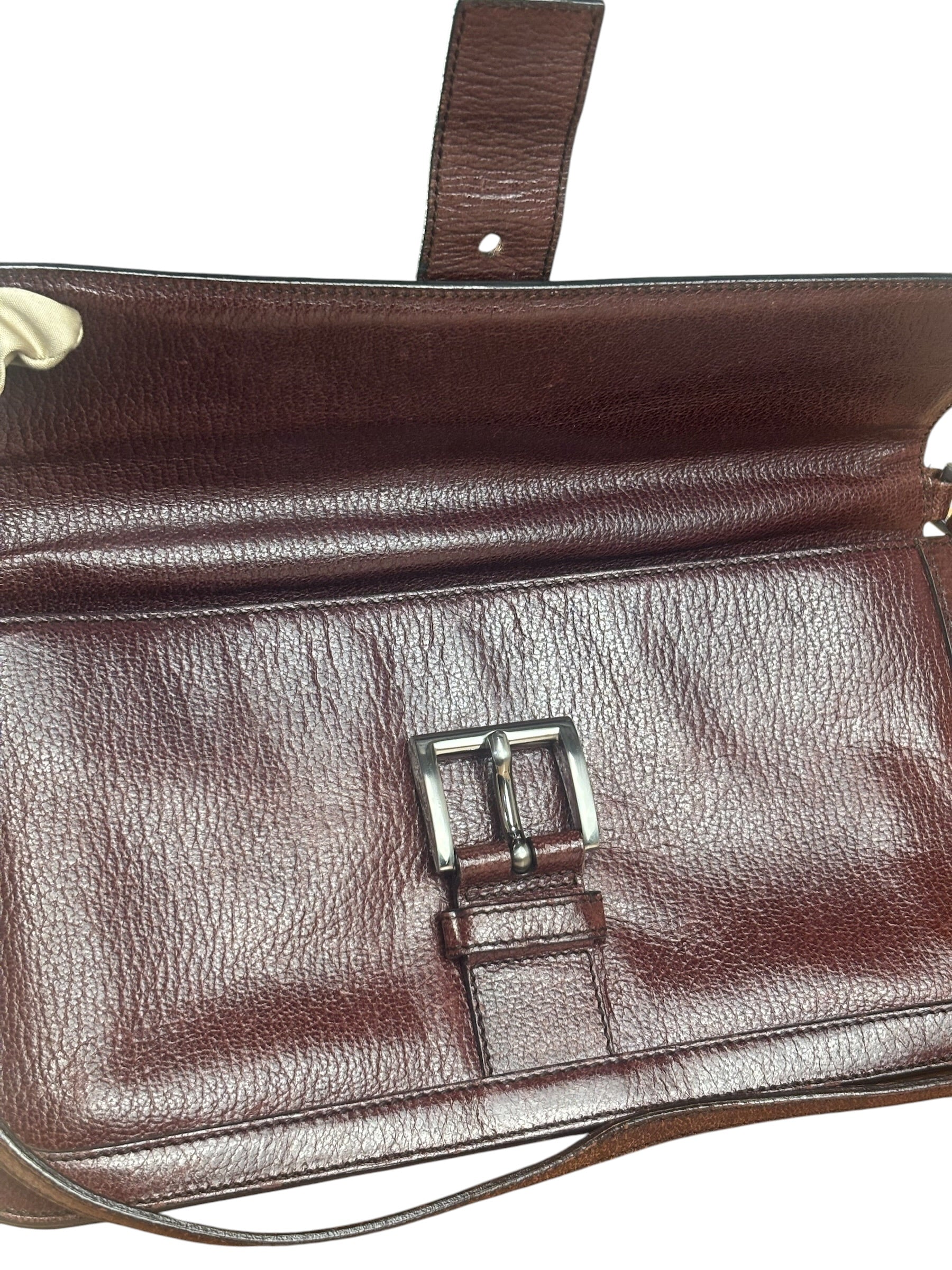 Prada Enameled Metal Triangle Brown Shoulder Bag