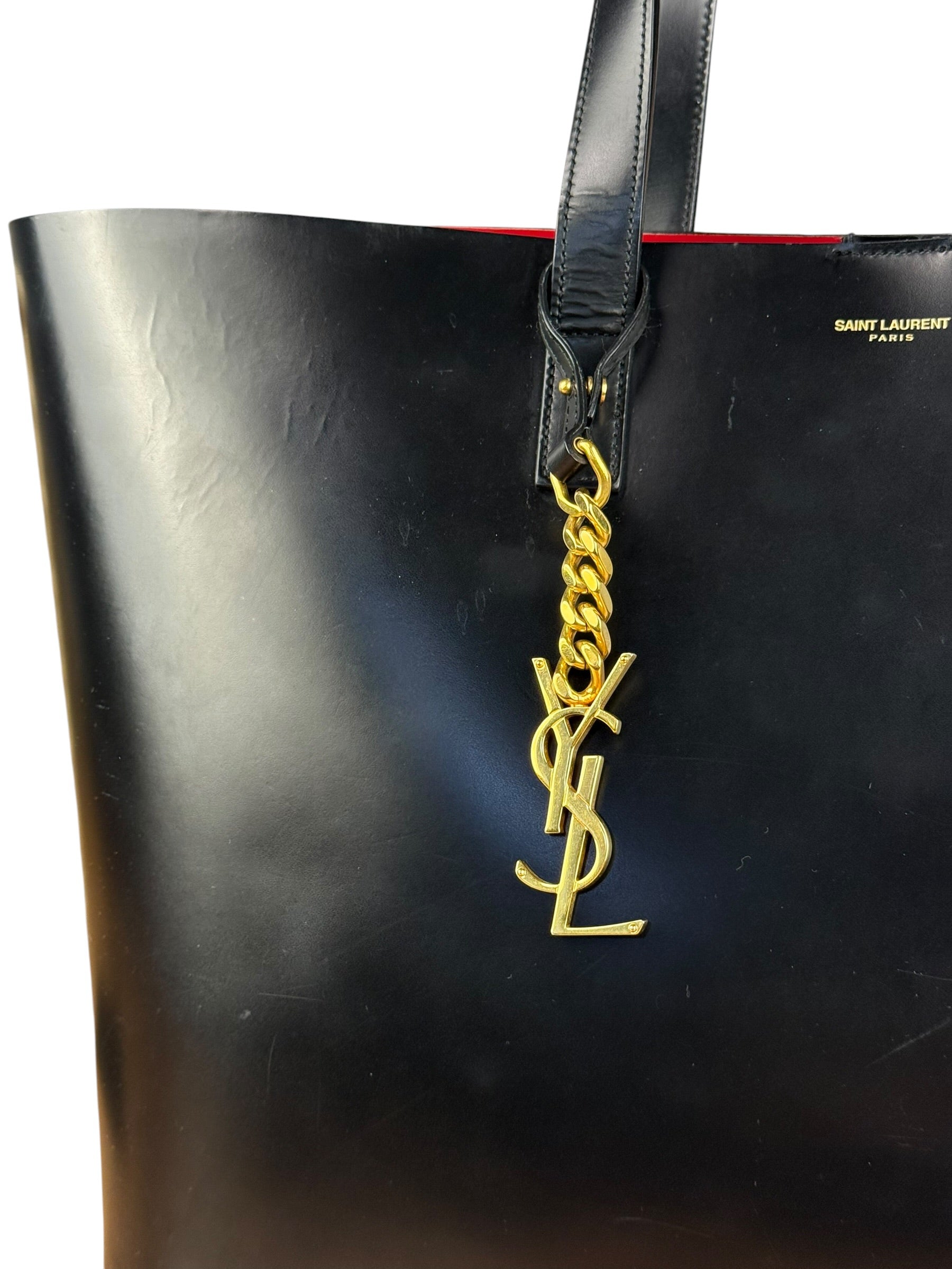 Saint Laurent Black Leather Shopping Tote Bag