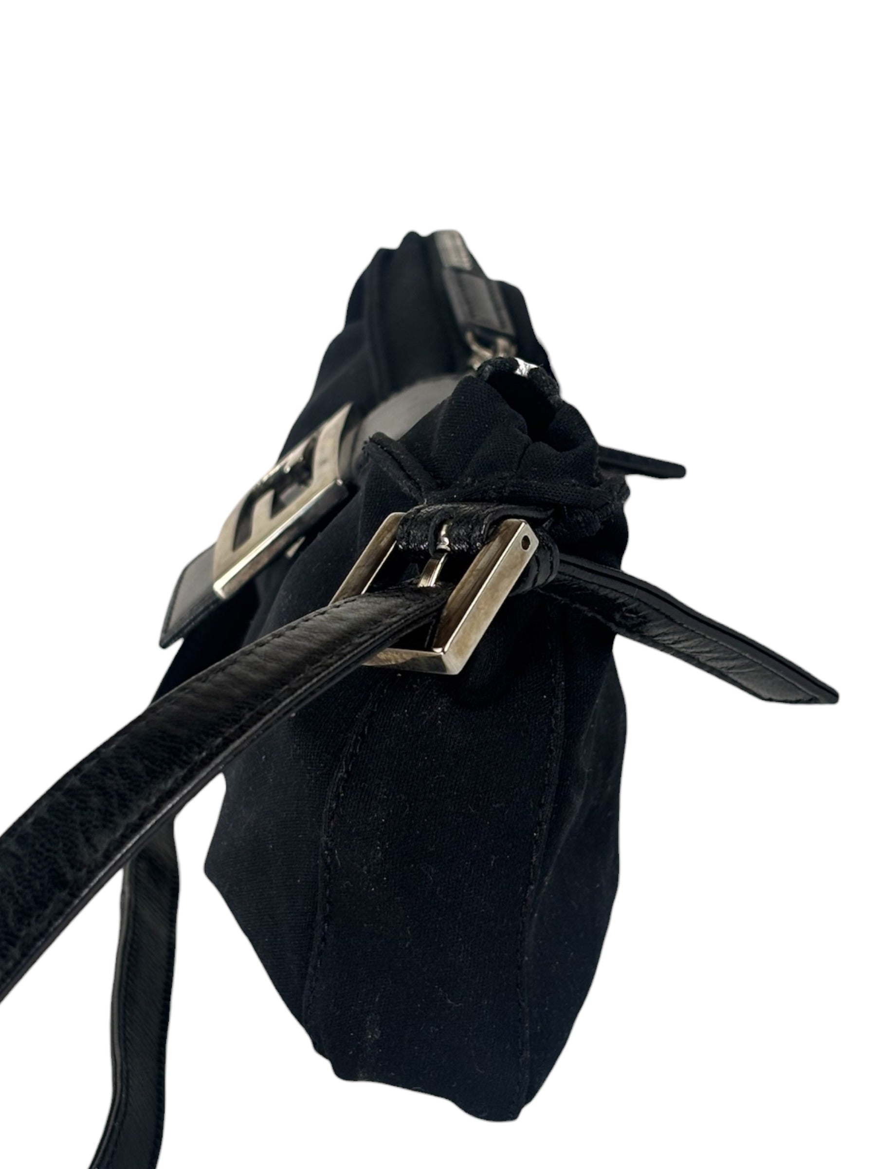 Fendi Black Leather Trim Crossbody Neoprene Baguette