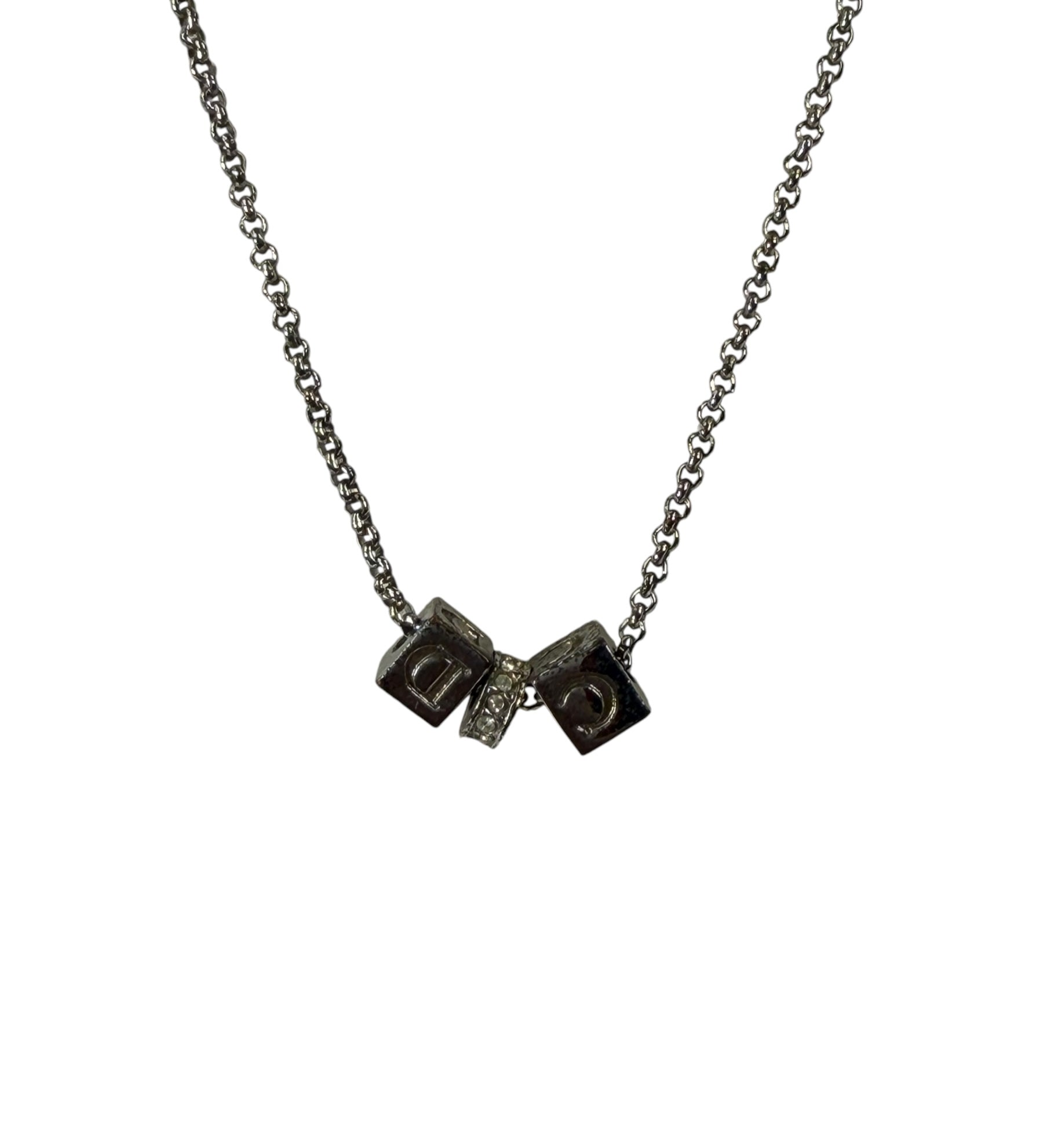 Christian Dior Silver Cubic C&D Charms Necklace