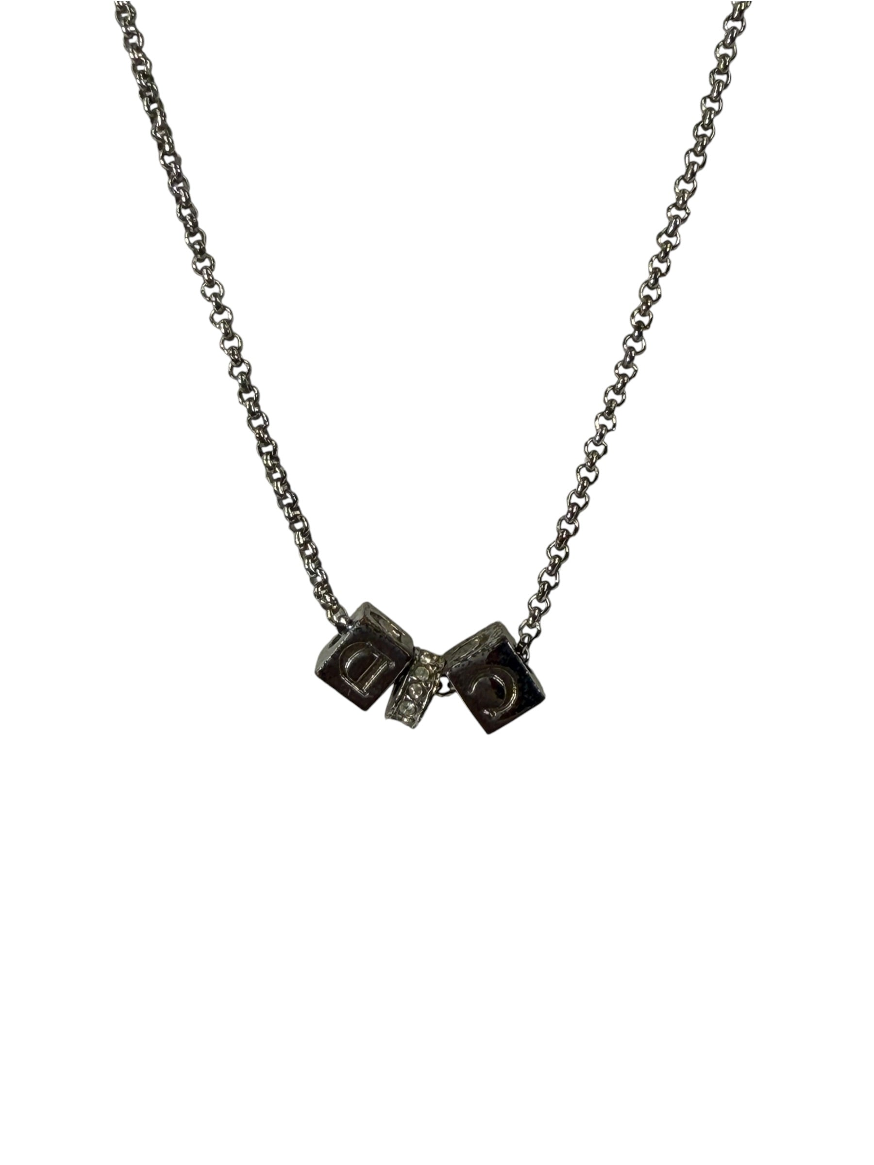 Christian Dior Silver Cubic C&D Charms Necklace