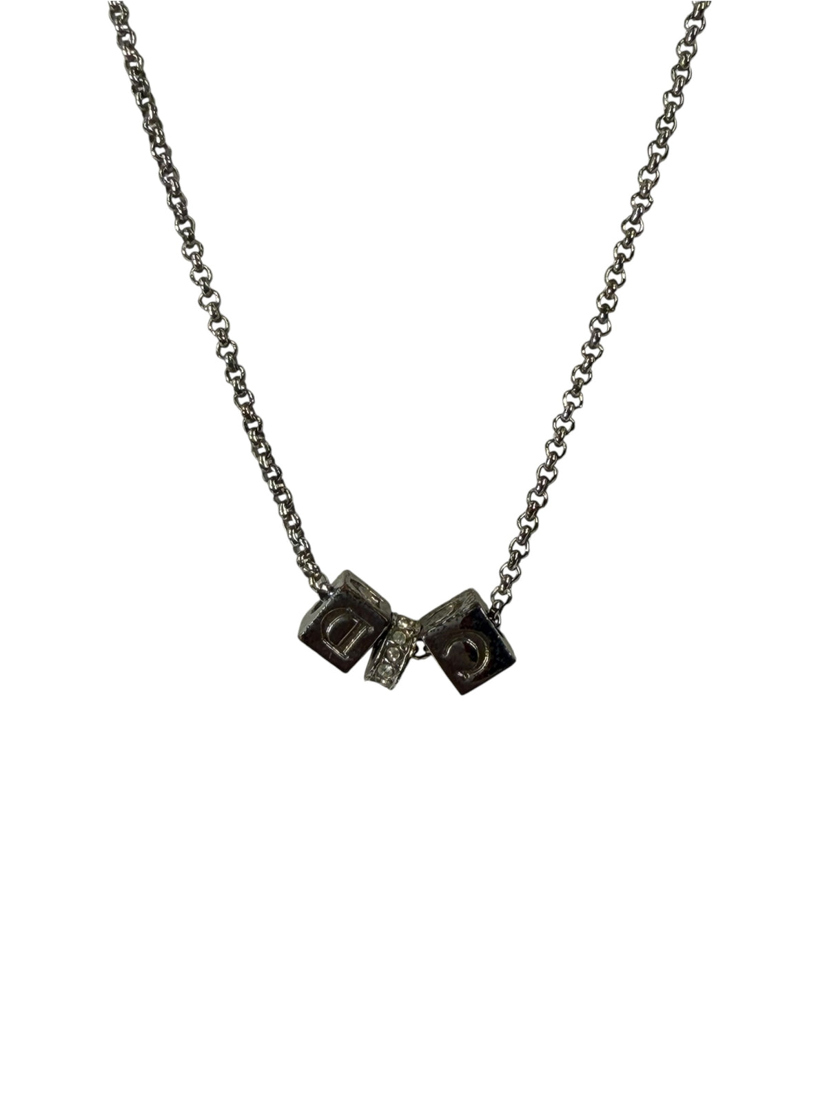 Christian Dior Silver Cubic C&D Charms Necklace