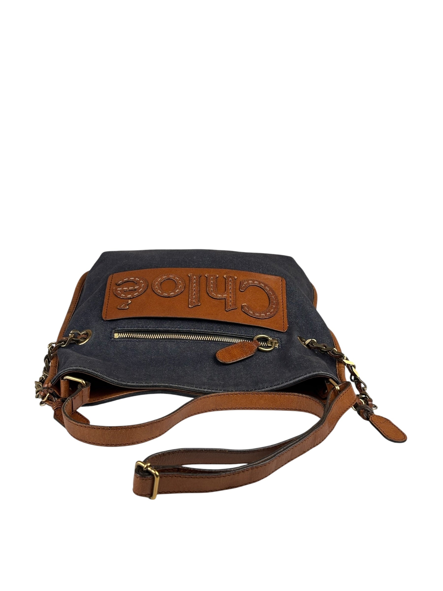Chloe Dark Gray/Blue Harley Denim/Leather Crossbody Bag