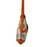 Burberry Orange Leather Trim Nova Check Hobo Bag