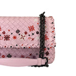 Bottega Veneta Baby Pink Leather Intrecciato Embroidered Flap Bag