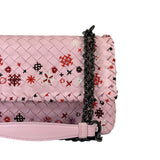 Bottega Veneta Baby Pink Leather Intrecciato Embroidered Flap Bag