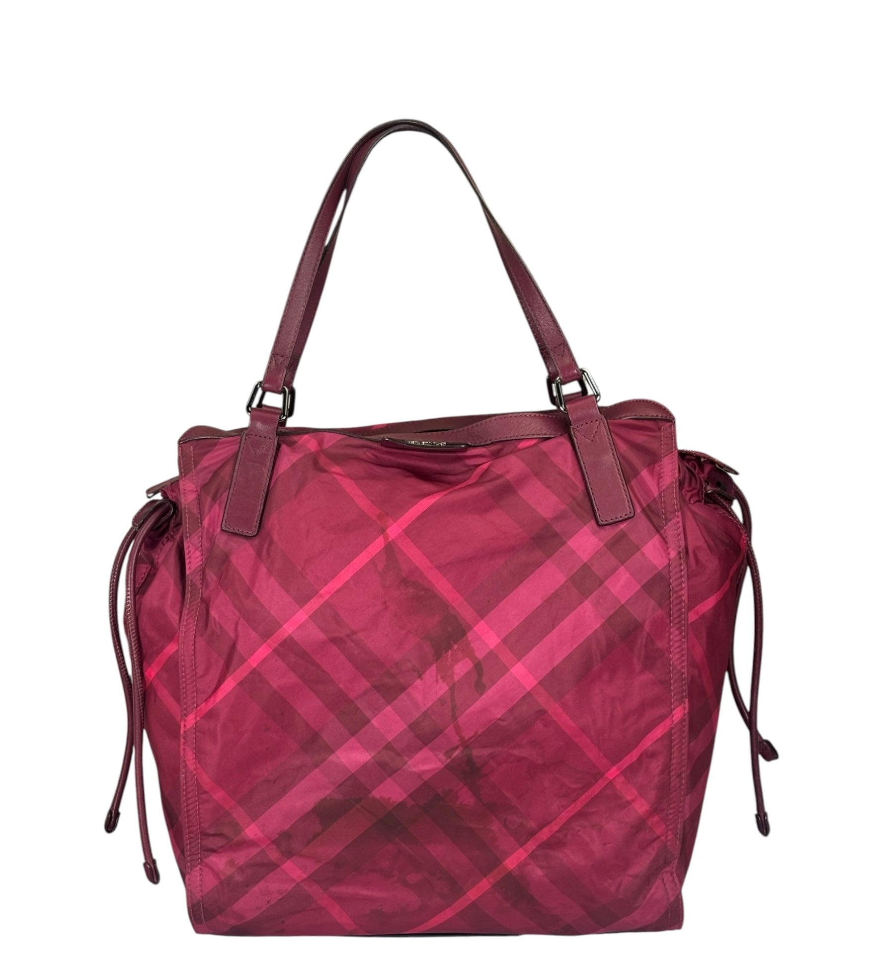 Burberry Plum Nylon/Leather Trim Nova Check Buckleigh Packable Tote