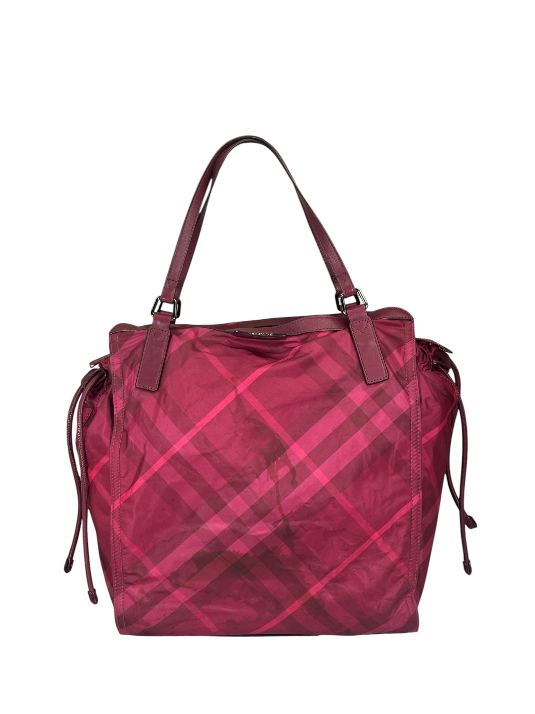 Burberry Plum Nylon/Leather Trim Nova Check Buckleigh Packable Tote